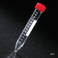 Centrifuge Tube, 15mL, Attached Red Screw Cap, Acrylic, Printed Graduations, STERILE, Racked