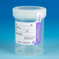 Container, 120mL (4oz), PP, STERILE, Attached White Screw Cap, ID Label with Tab Seal, Graduated