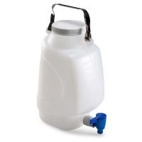 Carboys, Rectangular with Spigot and Handle, PP, White PP Screwcap, 5 L, 10 L, 20 L, Molded Graduations, Autoclavable