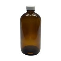 16 oz, 500mL Amber Boston Round, 75x168mm, 28-400mm Thread, White Closure