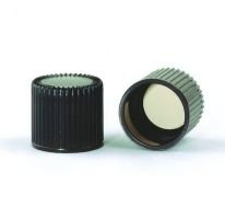 Black Phenolic Screw-Top Closures with Cemented-in PTFE-Faced White Rubber Liner 15-415