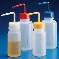Wash Bottle, clear,red,yellow,Blue Screw Cap, 500mL, PE