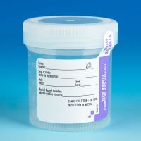 Container, 60mL (2oz), PP, STERILE, Attached White Screw Cap, ID Label with Tab Seal, Graduated