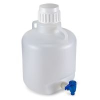 Carboy, Round with Spigot and Handles, HDPE, White PP Screwcap, 10 L,20 L, Molded Graduations