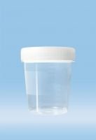 Disposable cup 100ml, Polypropylene, With Screw Cap, Transparent, Sterile, with Label