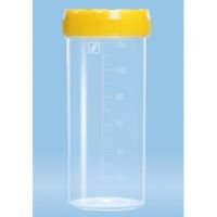 Container 120ml, Polypropylene ,With Yellow & White Cap, With Graduation, Assemble Cap, Sterile