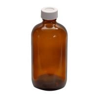 8 oz, 250mL Amber Septum Bottle,  60x136mm, 24-400mm Open Top Black PP Cap