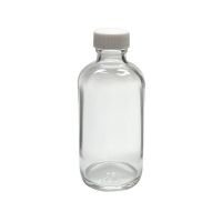 4 oz, 125mL Clear Boston Round Bottle, 22-400mm Thread, White Polypropylene Closure, Unlined