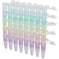DiamondLink 0.2mL 8-Strip Tubes, with Individually-Attached Flat Caps, Assorted Colors (Blue, Red, Green, Yellow and Violet)