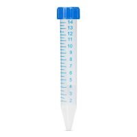 Centrifuge Tube, 15mL, Attached Blue Flat Top Screw Cap, PP, Printed Graduations, STERILE, Certified