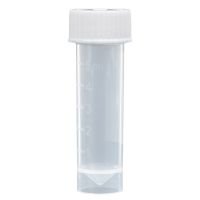 Transport Tube, 5mL, with Separate White Screw Cap, Polypropylene, Conical Bottom, Self-Standing, Molded Graduations