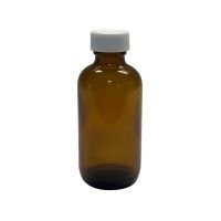 2 oz, 60mL Amber Boston Round, 39x94mm, 20-400mm Thread, White Closure