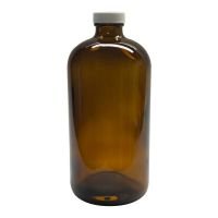 32 oz, 1000mL Amber Boston Round, 94x206mm, 33-400mm Thread, White Closure, PTFE Lined