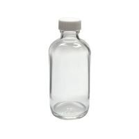 4 oz, 125mL Clear Boston Round - Precleaned, 48x112mm, 22-400mm Thread, White Closure