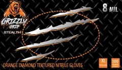 8 Mil Grizzly Grip STEALTH Nitrile Gloves, Orange