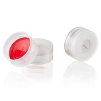 Snap Cap for 2mL Chromatography Vial, Snap Ring Closure, 11mm Finish, Natural Cap, Red PTFE/Silicone Septum, Pre-slit