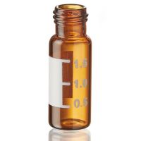 Chromatography Vial, 2mL, Amber Glass, Screw Closure, 9mm Large Opening, 12x32mm, White Marking Spot