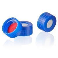  Screw Cap for 2mL Chromatography Vial, Screw Closure, 9mm Finish, Open Top Blue Cap, Bonded Red PTFE/White Silicone Septum, Pre-slit
