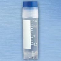 Cryo Vials, 2.0mL, STERILE, Blue Cap, External Threads, Attached Screwcap with Co-Molded Thermoplastic Elastomer (TPE) Sealing Layer, Round Bottom, Self-Standing
