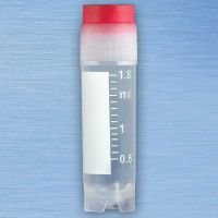Cryo Vials, 2.0mL, STERILE, Red Cap, External Threads, Attached Screwcap with Co-Molded Thermoplastic Elastomer (TPE) Sealing Layer, Round Bottom, Self-Standing