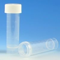 Transport Tube, 5mL, with Separate White Screw Cap, PP, Conical Bottom, Self-Standing, Molded Graduations