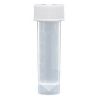 Transport Tube, 5mL, with Separate White Screw Cap, Polypropylene, Conical Bottom, Self-Standing, Molded Graduations
