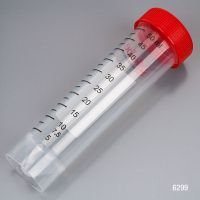 Centrifuge Tube, 50mL, Attached Red Flat Top Screw Cap, Polypropylene, Printed Graduations, STERILE, Self-Standing, Certified