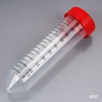 Centrifuge Tube, 50mL, Attached Red Flat Top Screw Cap, Polypropylene, Printed Graduations, STERILE, Certified,