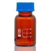 50mL Amber Media Bottle, Glass, GL32 Screw Cap, Dual Graduations