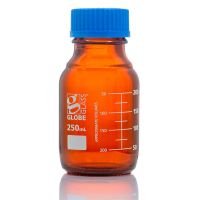 250mL Amber Media Bottle, Glass, GL45 Screw Cap, Dual Graduations