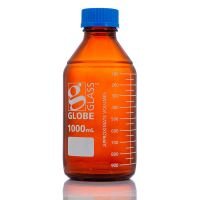 1000mL Amber Media Bottle, Glass, GL45 Screw Cap, Dual Graduations