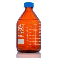 2000mL Amber Media Bottle, Glass, GL45 Screw Cap, Dual Graduations