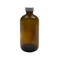 Precleaned - 8 oz, 250mL Amber Boston Round,  60x136mm, 24-400mm Thread, White Closure